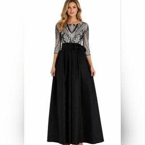 R & M Richards Black Maxi Dress with Silver Bodice